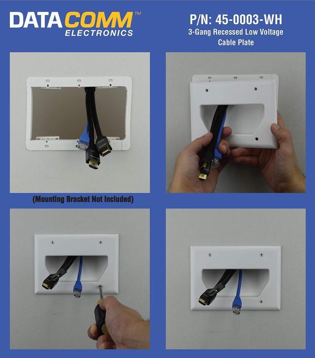 Alt view image 6 of 6 - DataComm Electronics 45-0003-WH 3-Gang Recessed Low Voltage Cable Plate, White