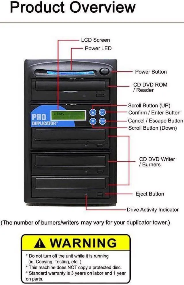 Alt view image 11 of 11 - Produplicator 1 to 5 24X Burner CD DVD Duplicator - Standalone Copier Duplication Tower (ESDVDS24X05)
