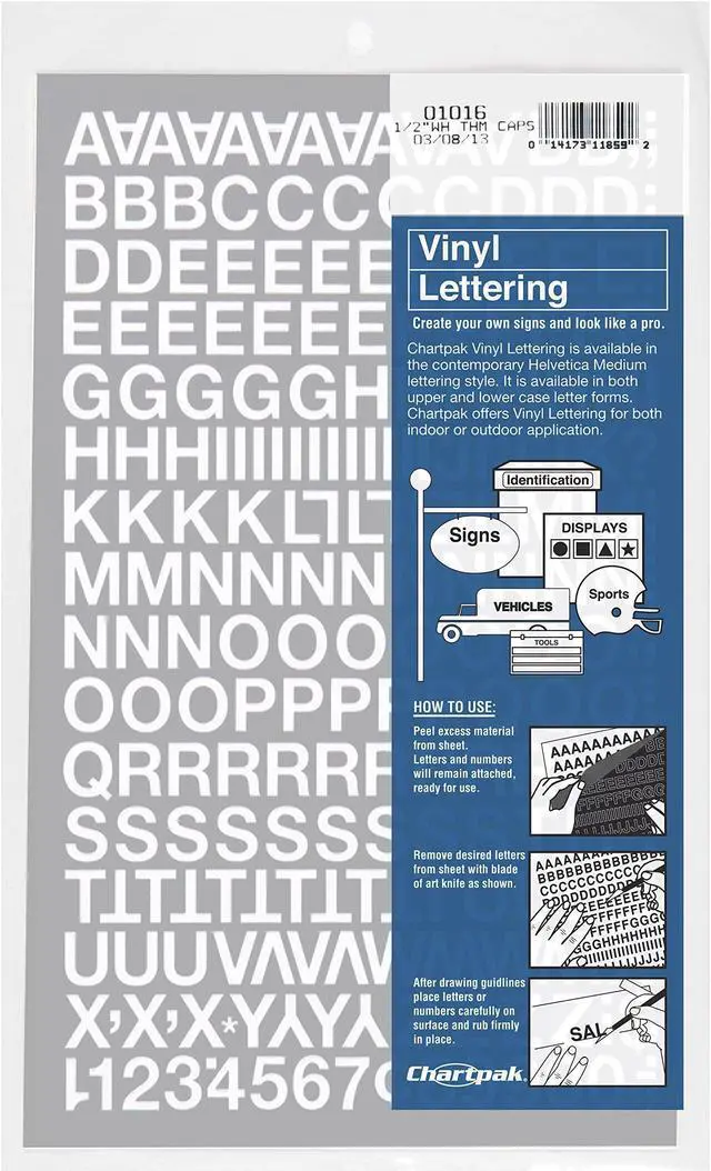 Alt view image 6 of 10 - Chartpak CHA01016 Vinyl Numbers-Letters- .50in.- White