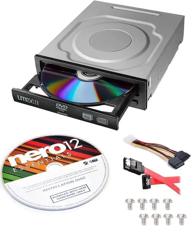 Alt view image 2 of 6 - Lite-On 24X SATA Internal DVD+/-RW Drive Optical Drive IHAS124-14 + Nero 12 Essentials Burning Software + Sata Cable Kit