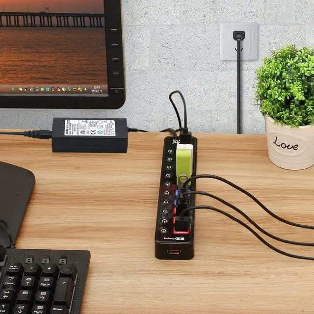 Alt view image 5 of 9 - powered usb 3.0 hub, atolla usb 3.0 data hub 11 ports - 7 usb 3.0 data ports + 4 smart charging port with individual on/off swi