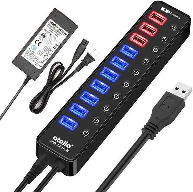 Alt view image 7 of 9 - powered usb 3.0 hub, atolla usb 3.0 data hub 11 ports - 7 usb 3.0 data ports + 4 smart charging port with individual on/off swi