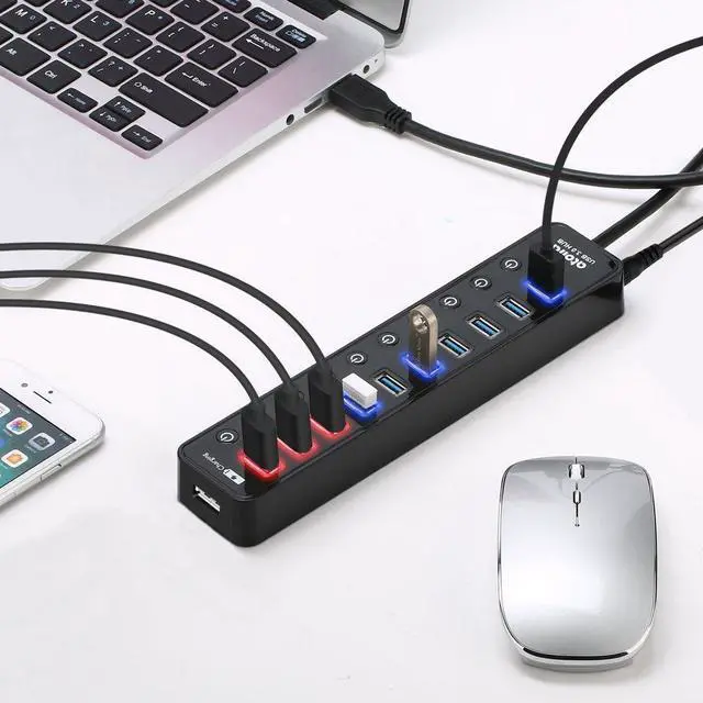 Alt view image 2 of 9 - powered usb 3.0 hub, atolla usb 3.0 data hub 11 ports - 7 usb 3.0 data ports + 4 smart charging port with individual on/off swi