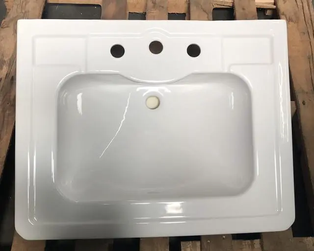 Alt view image 3 of 6 - Porcher 04268-00.001 Lutezia/Pomezia 27-1/2" White Pedestal Sink Top with 8" Centers for use with Porcher Items 21410 & 05550