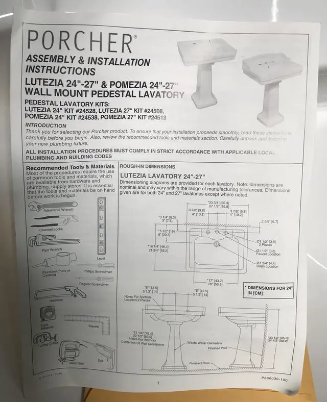 Alt view image 5 of 6 - Porcher 04268-00.001 Lutezia/Pomezia 27-1/2" White Pedestal Sink Top with 8" Centers for use with Porcher Items 21410 & 05550