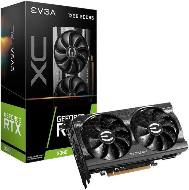 Main image of EVGA GeForce RTX 3060 XC GAMING, 12G-P5-3657-KR / 12G-P5-3657-KB, 12GB GDDR6, Dual-Fan, Metal Backplate