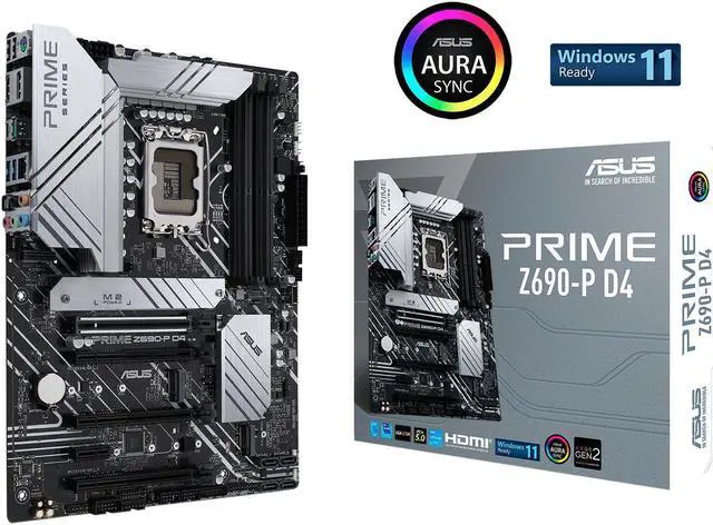 Main image of ASUS Prime Z690-P D4 LGA 1700 Intel 12th Gen ATX Motherboard- PCIe 5.0, DDR4, 14+1 Power Stages, 3x M.2, 2.5Gb LAN, V-M.2 e-key, Front Panel USB 3.2 Gen 1 USB Type-C, Thunderbolt 4 Support, Arua Sync