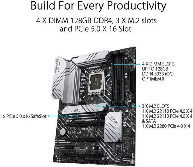 Alt view image 4 of 6 - ASUS Prime Z690-P D4 LGA 1700 Intel 12th Gen ATX Motherboard- PCIe 5.0, DDR4, 14+1 Power Stages, 3x M.2, 2.5Gb LAN, V-M.2 e-key, Front Panel USB 3.2 Gen 1 USB Type-C, Thunderbolt 4 Support, Arua Sync