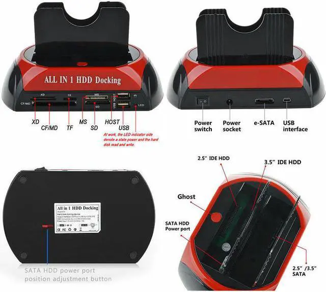 Alt view image 5 of 7 - USB 2.0 HDD Docking Station IDE SATA Dual USB Clone Hard Drive Card Reader