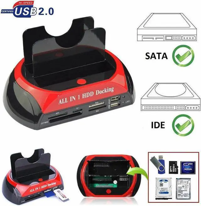 Alt view image 4 of 7 - USB 2.0 HDD Docking Station IDE SATA Dual USB Clone Hard Drive Card Reader