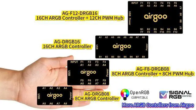 Alt view image 7 of 7 - Airgoo Magnetic 8-Port ARGB Controller 5V 3-Pin Support SignalRGB OpenRGB