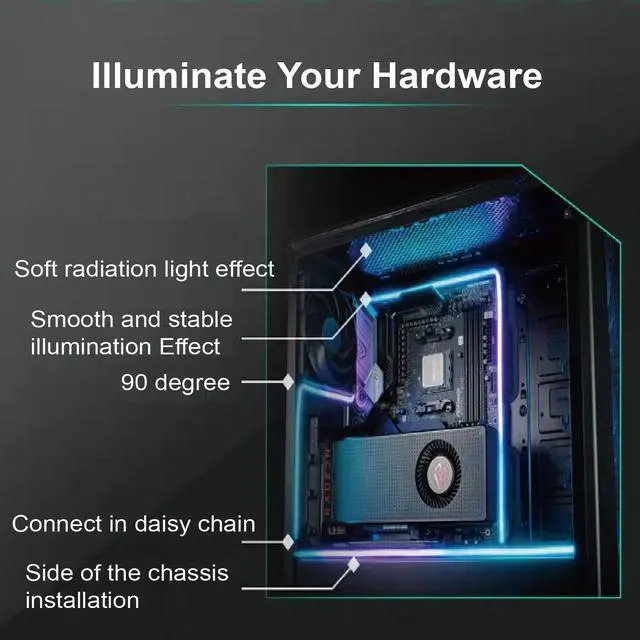 Alt view image 7 of 7 - Airgoo NEON Addressable RGB PC LED Light Strips, 2x15.7inch WS2812B RGBIC Rainbow Magnetic ARGB Strip for 5V 3-pin Aura SYNC, Gigabyte RGB Fusion, MSI Mystic Light Sync, with Strong Magnetic Brackets