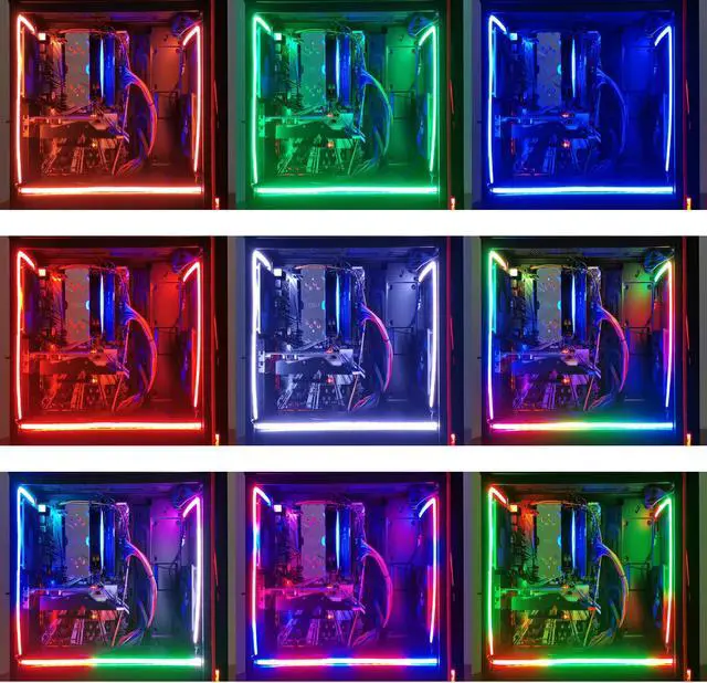 Alt view image 4 of 7 - Airgoo NEON Addressable RGB PC LED Light Strips, 2x15.7inch WS2812B RGBIC Rainbow Magnetic ARGB Strip for 5V 3-pin Aura SYNC, Gigabyte RGB Fusion, MSI Mystic Light Sync, with Strong Magnetic Brackets