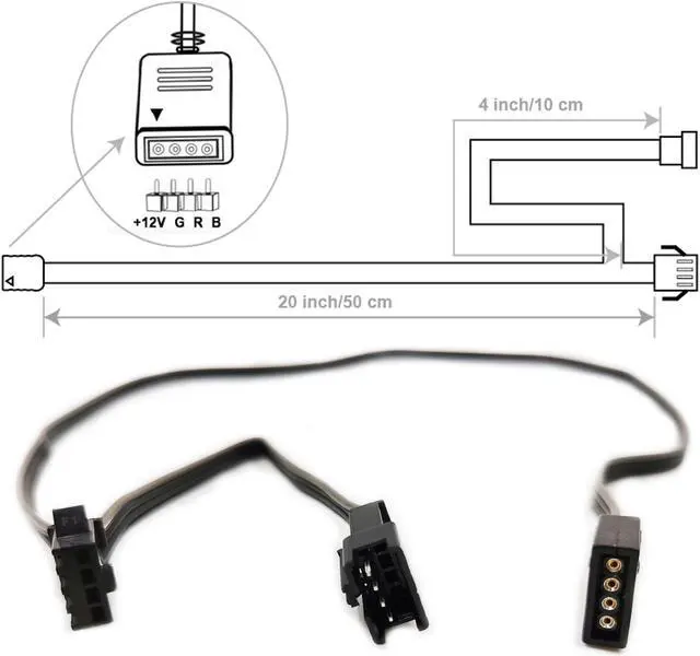 Alt view image 3 of 4 - Airgoo 4-Pin RGB Spliter, for ASUS Aura RGB, MSI Mystic Light, ASROCK Aura RGB Motherboard with 12v 4-pin RGB Header, 2 Packs