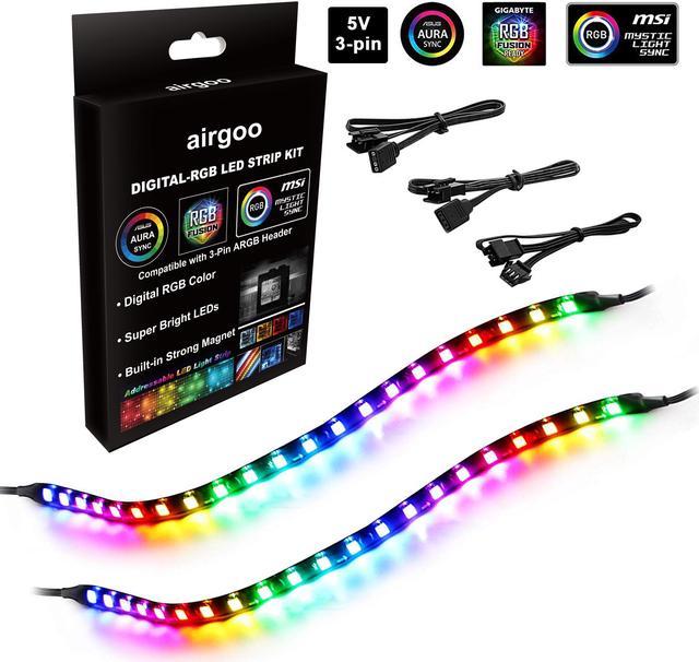 Airgoo Addressable RGB PC LED Light Strips, 2x13.8in WS2812 RGBIC Rainbow  Magnetic ARGB Strip for PC Case Lighting, for 5V 3-pin ASUS Aura SYNC