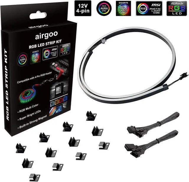 Main image of Airgoo NEON RGB LED Strip for PC, 1 x 31.5 inch RGB LED Strip for 12V 4-Pin RGB LED headers, Compatible with ASUS Aura RGB, MSI Mystic Light, ASROCK Aura RGB M/B, with 12pcs Strong Magnetic Brackets
