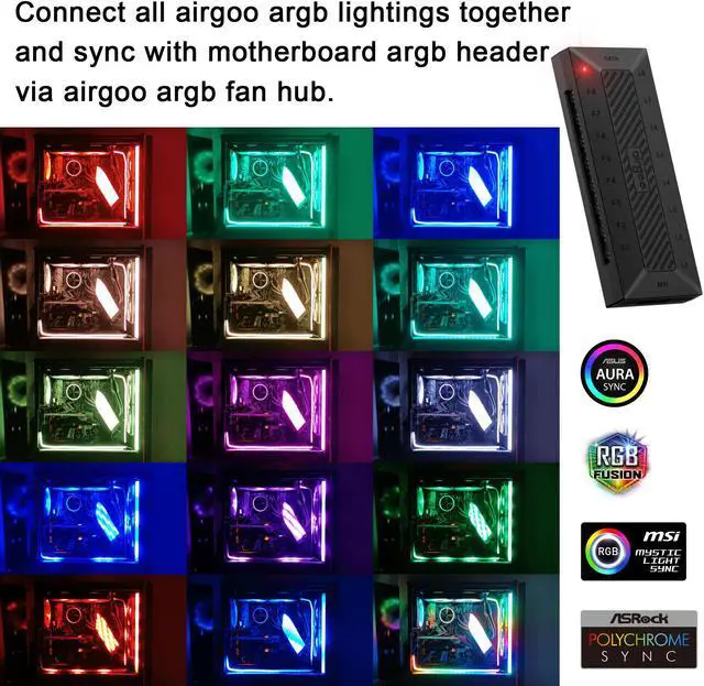 Alt view image 7 of 7 - Airgoo Addressable RGB PSU Cable Extension Kit, 24 Pin ATX Cable With Diffused LED Strips, 120 LEDs Super Bright for 5V 3-pin Aura SYNC, Gigabyte RGB Fusion, MSI Mystic Light Sync, With Remote Control