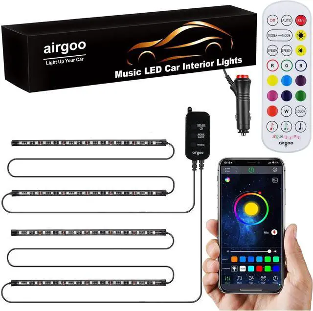 Main image of Airgoo Accent Lights for Indoor use, Two-Line Design Waterproof 4pcs 72 LED Car Underdash Lighting Kit, Color Changing with Music, 30 Unique Dynamic Mode