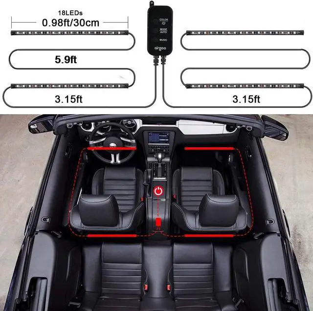 Alt view image 4 of 6 - Airgoo Accent Lights for Indoor use, Two-Line Design Waterproof 4pcs 72 LED Car Underdash Lighting Kit, Color Changing with Music, 30 Unique Dynamic Mode