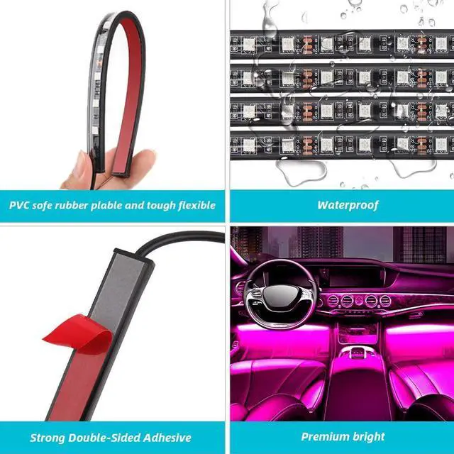 Alt view image 6 of 6 - Airgoo Accent Lights for Indoor use, Two-Line Design Waterproof 4pcs 72 LED Car Underdash Lighting Kit, Color Changing with Music, 30 Unique Dynamic Mode