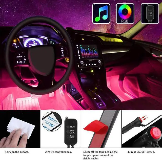 Alt view image 5 of 6 - Airgoo Accent Lights for Indoor use, Two-Line Design Waterproof 4pcs 72 LED Car Underdash Lighting Kit, Color Changing with Music, 30 Unique Dynamic Mode
