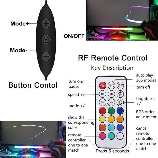 Alt view image 3 of 6 - Airgoo LED Lighting fixtures, New 0.98ft 30 LEDs Diffused Rainbow Ambiance Backlights, Under Cabinet Lighting with Remote Controller, 5V USB Powered, for Closet, Under Counter, Computer Desk