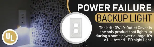 Alt view image 3 of 6 - 3-pack of the briteOWL White Duplex outlet cover plate with backup lighting feature and optional nightlight feature. Providing 50 lumens of light when the power goes out!
