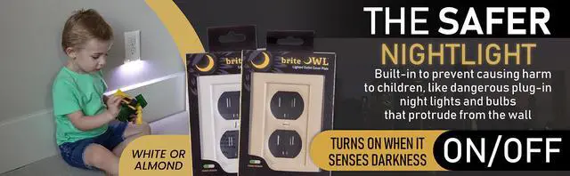 Alt view image 4 of 7 - 6-pack of the briteOWL Almond Duplex outlet cover plate with backup lighting feature and optional nightlight feature. Providing 50 lumens of light when the power goes out!