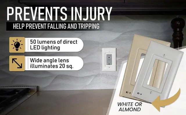 Alt view image 3 of 7 - 6-pack of the briteOWL Almond Decora outlet cover plate with backup lighting feature and optional nightlight feature. Providing 50 lumens of light when the power goes out!