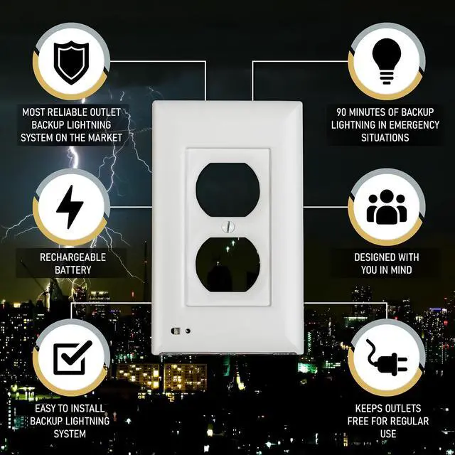 Alt view image 6 of 6 - 3-pack of the briteOWL Almond Duplex outlet cover plate with backup lighting feature and optional nightlight feature. Providing 50 lumens of light when the power goes out!