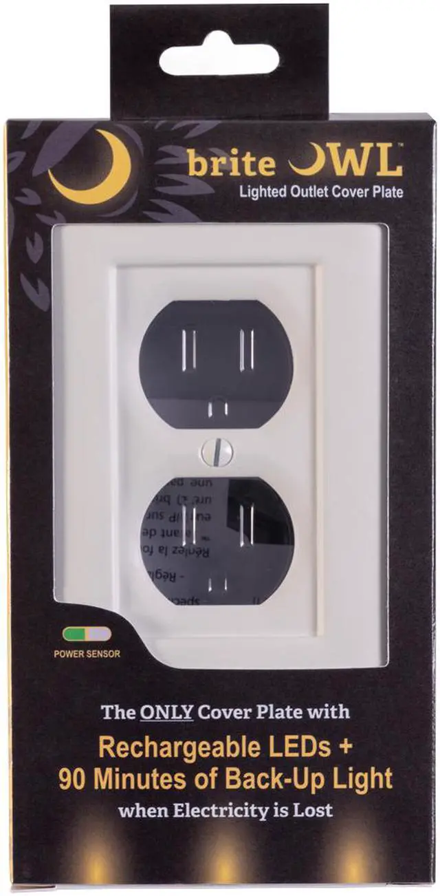 Alt view image 3 of 7 - briteOWL White Duplex Lighted Outlet Cover, with backup light for power failures and optional dusk to dawn lighting.