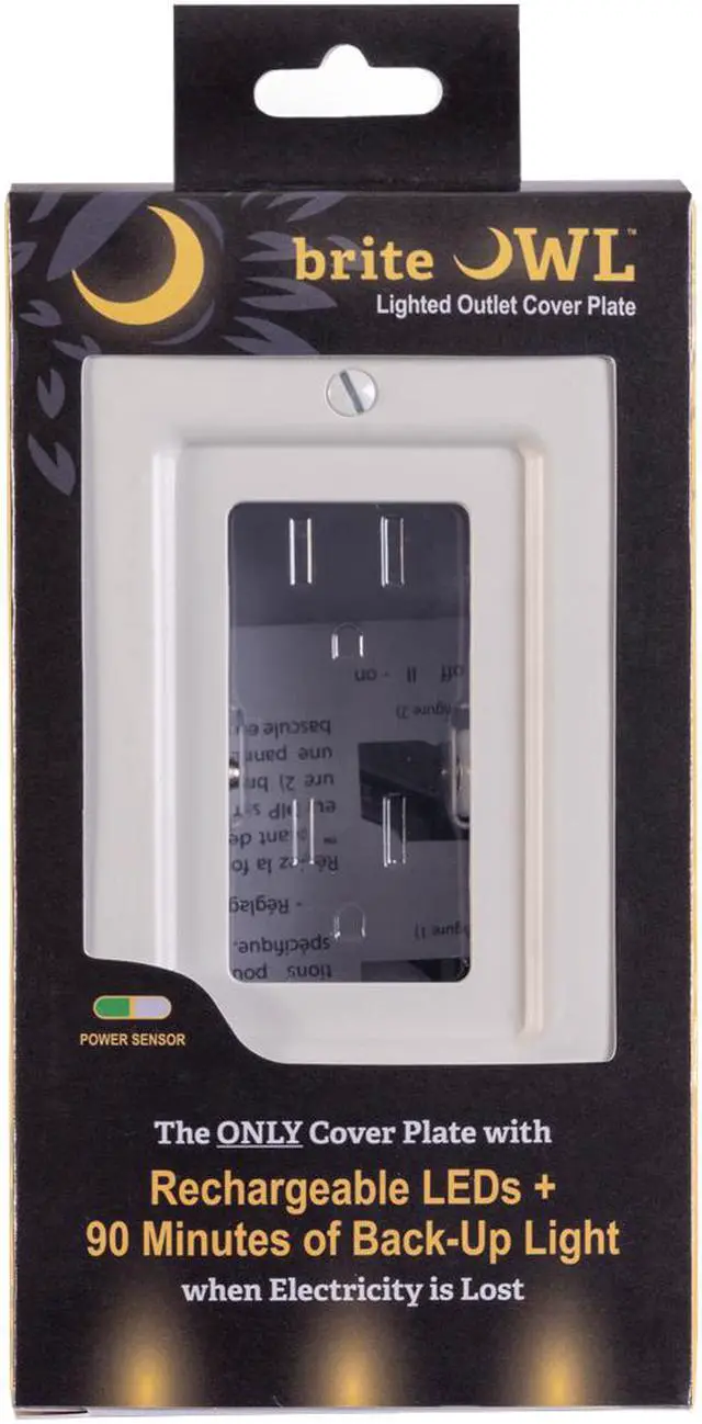 Alt view image 5 of 7 - briteOWL Decora lighted wall plate with backup light for power failures and optional dusk to dawn lighting.