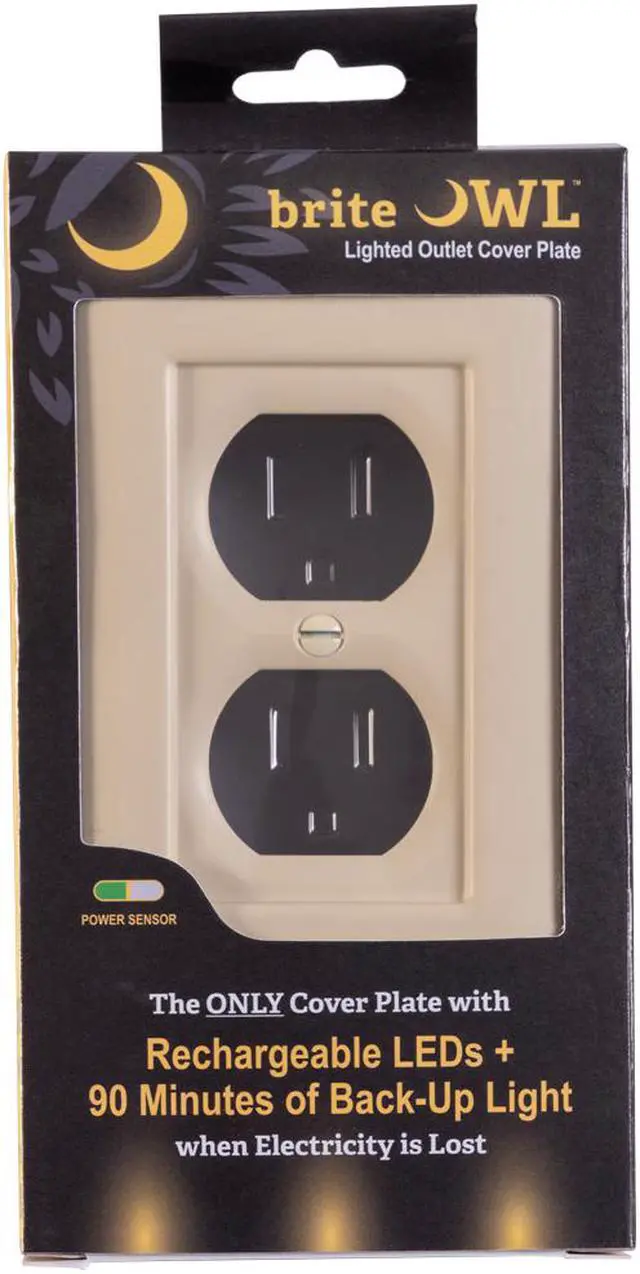 Alt view image 2 of 4 - briteOWL Duplex Almond outlet cover plate with backup light for power failures and optional night light feature.
