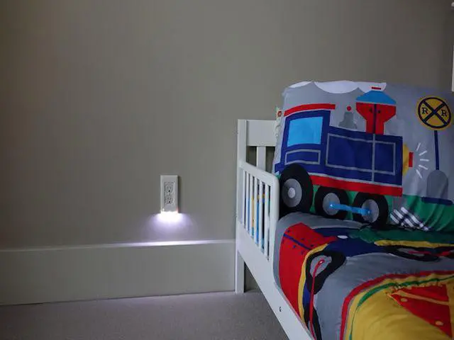 Alt view image 4 of 4 - briteOWL Duplex Almond outlet cover plate with backup light for power failures and optional night light feature.