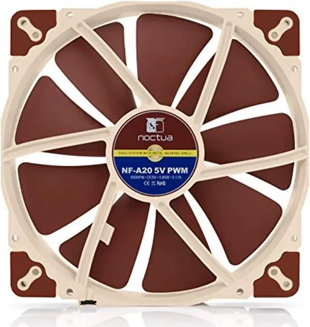 Alt view image 4 of 7 - Noctua NF-A20 5V PWM, Premium Quiet Fan with USB Power Adaptor Cable, 4-Pin, 5V Version (200x30mm, Brown)