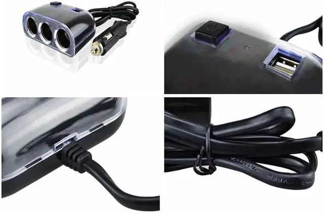 Alt view image 3 of 5 - Car Cigarette Lighter Splitter Adapter 3 Socket Cigarette Lighter Splitter Dual USB Car Charger