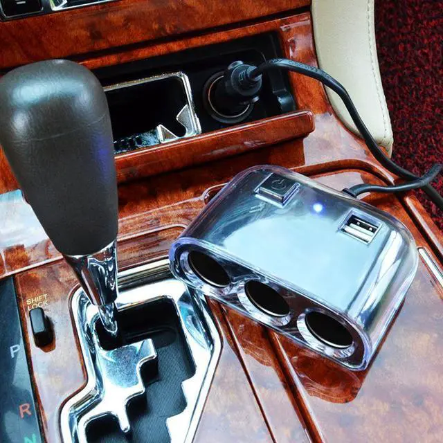 Alt view image 4 of 5 - Car Cigarette Lighter Splitter Adapter 3 Socket Cigarette Lighter Splitter Dual USB Car Charger