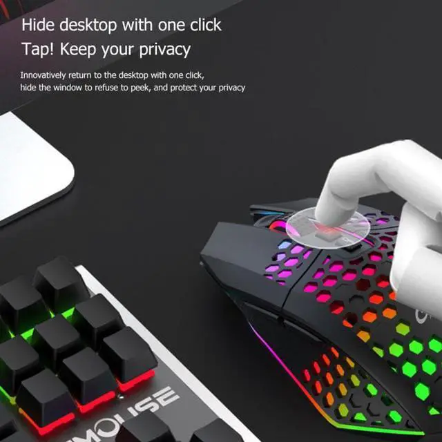 Alt view image 4 of 7 - FMOUSE  X801 8 Keys 1600DPI Hollow Luminous Gaming  Office Mouse,Style: Black Wireless Rechargeable Black Wireless Rechargeable