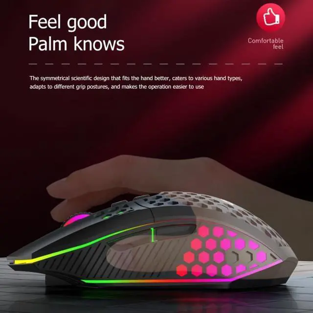 Alt view image 6 of 7 - FMOUSE  X801 8 Keys 1600DPI Hollow Luminous Gaming  Office Mouse,Style: Black Wireless Rechargeable Black Wireless Rechargeable