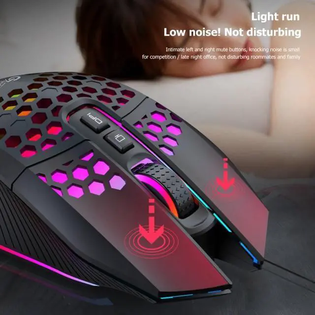 Alt view image 5 of 7 - FMOUSE  X801 8 Keys 1600DPI Hollow Luminous Gaming  Office Mouse,Style: Black Wireless Rechargeable Black Wireless Rechargeable