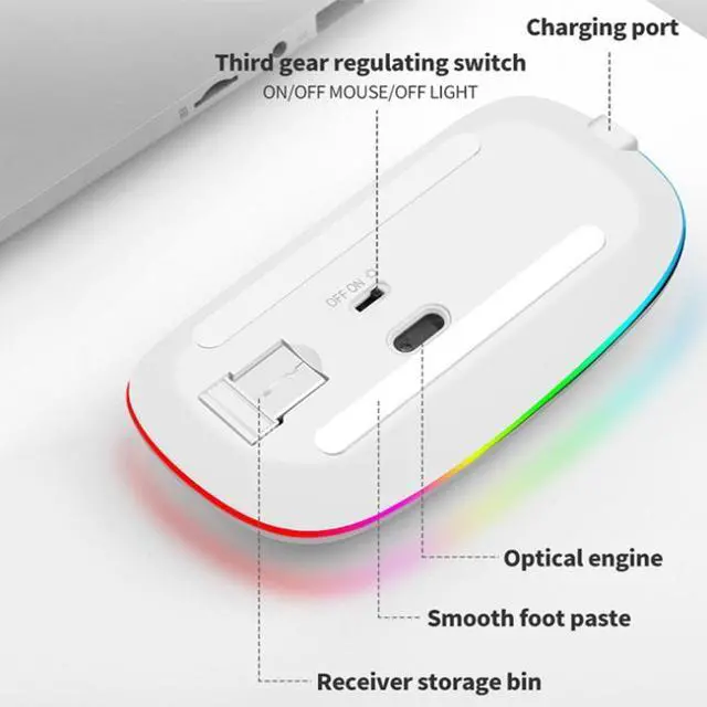 Alt view image 5 of 7 - K-Snake BM110 RGB Lighting Effect Wireless Bluetooth Mouse (White)