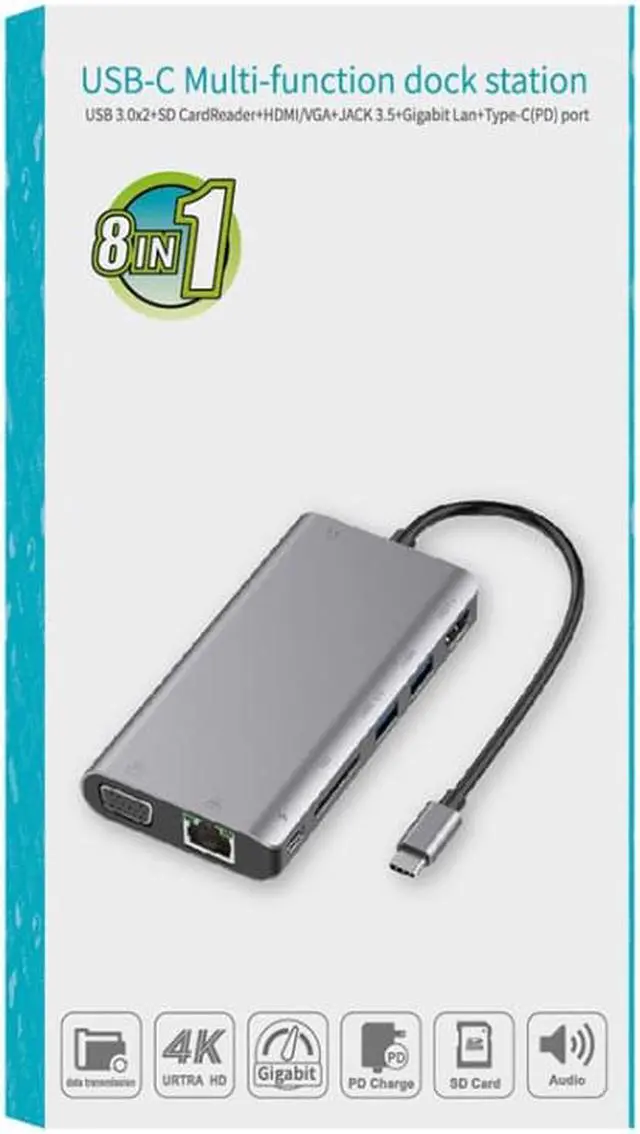 Alt view image 2 of 7 - Onten 9591BD 8 in 1 USB-C / Type-C HUB Grey - OEM