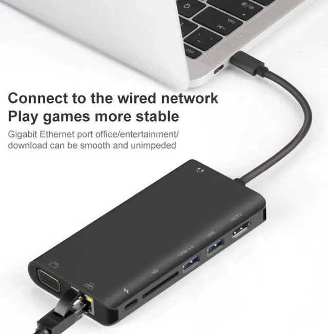 Alt view image 7 of 7 - Onten 9591BD 8 in 1 USB-C / Type-C HUB Grey - OEM