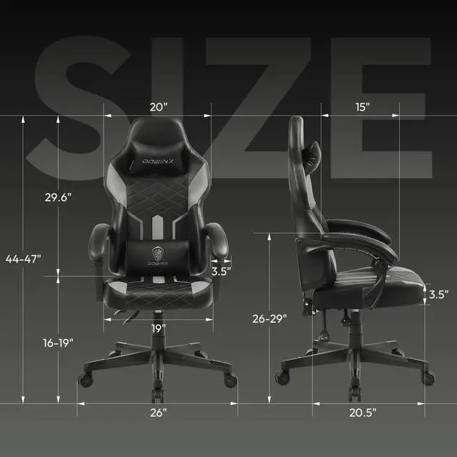 Alt view image 6 of 7 - Dowinx Gaming Chair with Pocket Spring Cushion, Ergonomic Computer Chair High Back, Reclining Massage Game Chair Pu Leather 350LBS, Grey