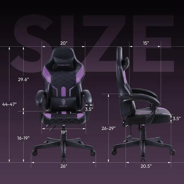 Alt view image 6 of 7 - Dowinx Gaming Chair with Pocket Spring Cushion, Ergonomic Computer Chair High Back, Reclining Massage Game Chair Pu Leather 350LBS, Purple