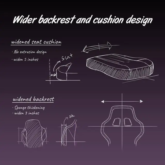 Alt view image 3 of 7 - Dowinx Gaming Chair with Pocket Spring Cushion, Ergonomic Computer Chair High Back, Reclining Massage Game Chair Pu Leather 350LBS, Purple