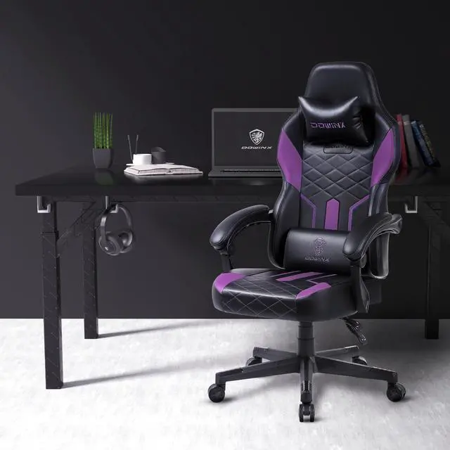 Alt view image 7 of 7 - Dowinx Gaming Chair with Pocket Spring Cushion, Ergonomic Computer Chair High Back, Reclining Massage Game Chair Pu Leather 350LBS, Purple