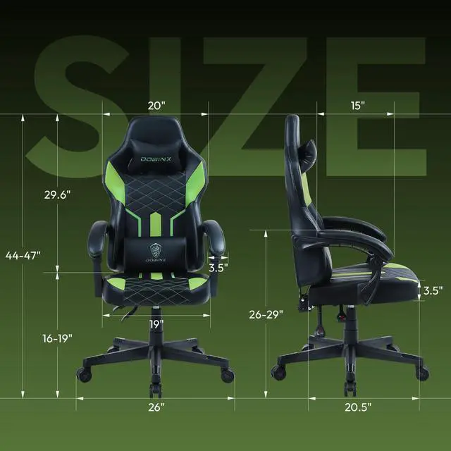 Alt view image 6 of 7 - Dowinx Gaming Chair with Pocket Spring Cushion, Ergonomic Computer Chair High Back With Adjustable Headrest&Lumbar support, Reclining Massage Game Chair Pu Leather 350LBS, Green