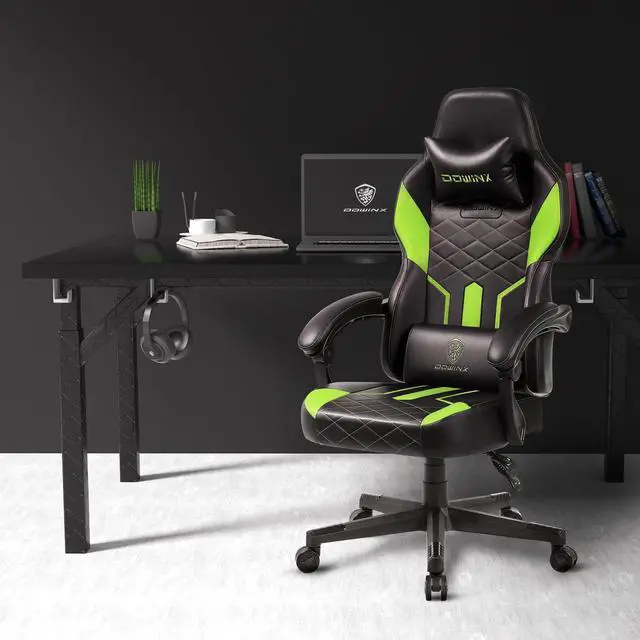 Alt view image 7 of 7 - Dowinx Gaming Chair with Pocket Spring Cushion, Ergonomic Computer Chair High Back With Adjustable Headrest&Lumbar support, Reclining Massage Game Chair Pu Leather 350LBS, Green