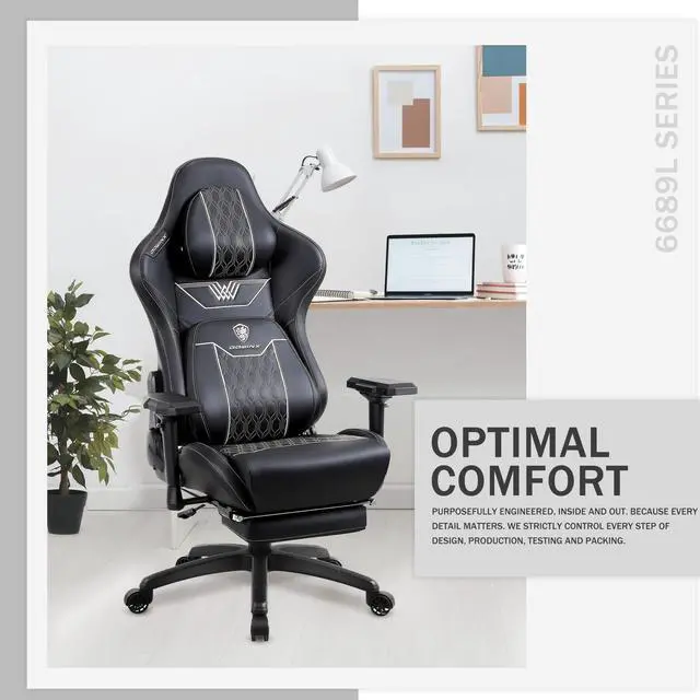 Alt view image 6 of 7 - Dowinx Gaming Chair with Footrest, Ergonomic Computer Chair with Comfortable Headrest and Lumbar Support, Game Office Chair for Adults Pu Leather High Back, 350LBS, Black